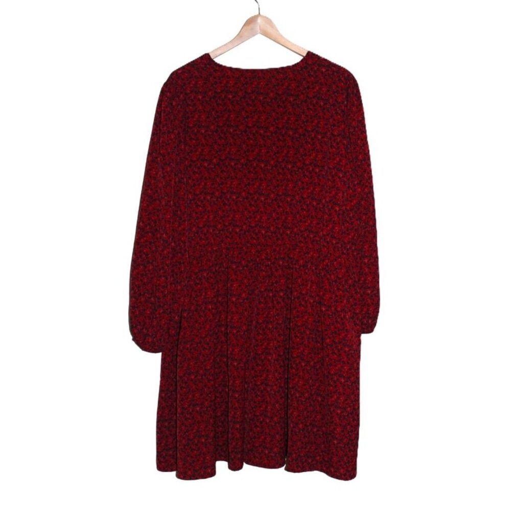 ASOS Urban Threads, Ditsy Floral V-Neck Long-Sleeve Swing Dress, Burgundy (18W) - Picture 5 of 16